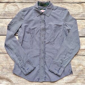 Lilly Pulitzer Blue White Pinstripe Button Down Shirt Ruffles Ladies Sz 4